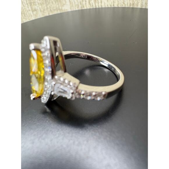 New 5ct Citrine Marquise & White Moissanite 925 Silver Ring - Picture 6 of 9